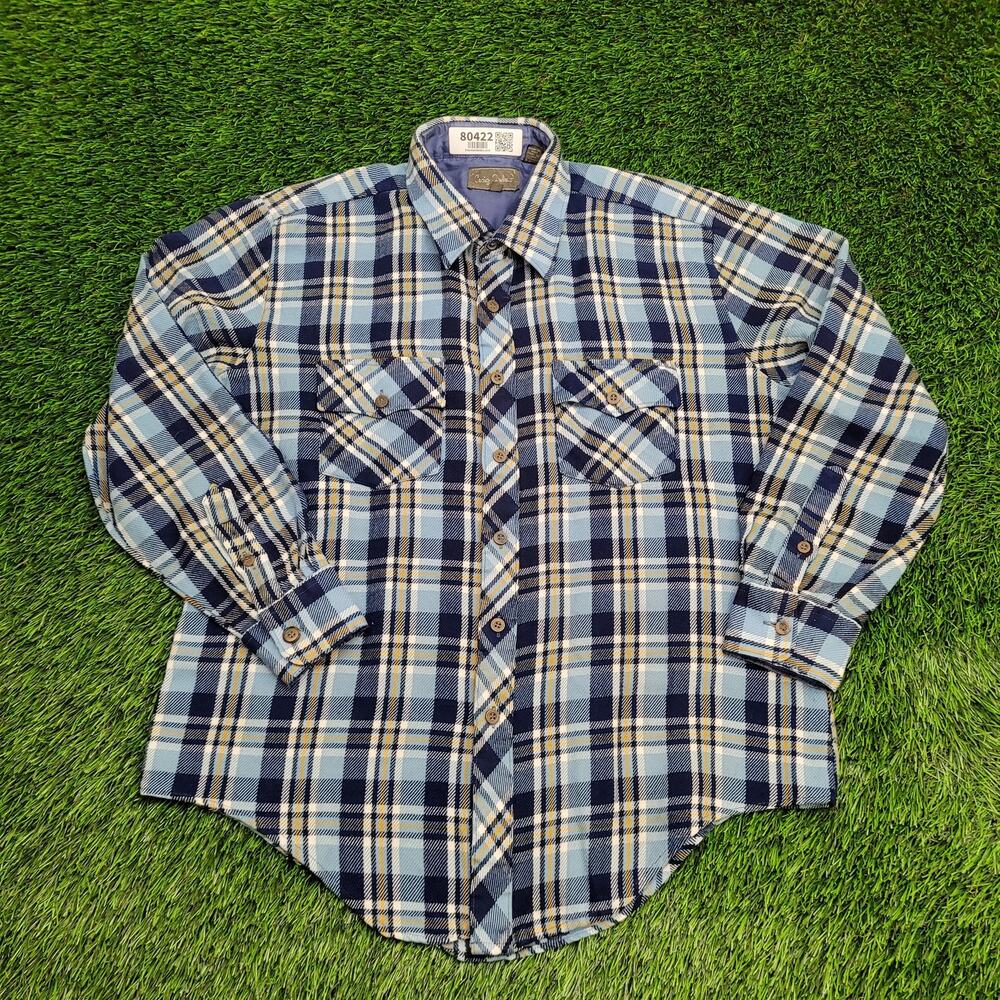 VTG Craig-Andrew Flannel Shirt XL 17 Western Plaid Blue Yellow